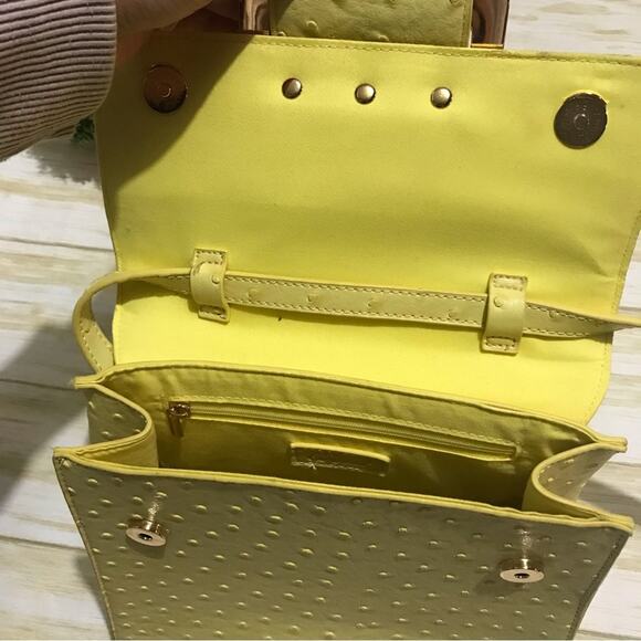 Crossi Yellow Textured Structured Crossbody Shoulder Bag Purse Vintage Style - Picture 2 of 10